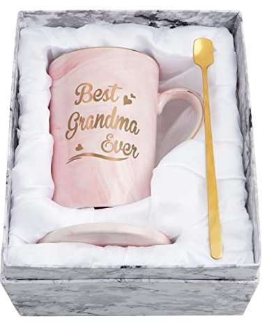 Joymaking Grandma Gifts Best Grandma Ever Coffee Mug Mothers Day Gifts for Grandma from Grandson Granddaughter, Grandchildren Birthday Christmas Gifts for Grandma, 14oz with Lid Pink