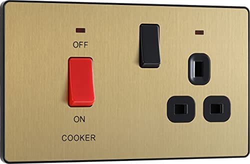 BG Electrical Large Cooker Control Switch Unit with LED Power Indicator, Double Plate, Double Pole, Screwless Front Plate, Evolve, Satin Brass, 45A, PCDSB72B