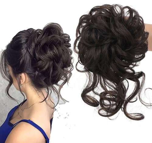 Haarteil haargummi mit haaren, Dutt Messy Bun Haarteil mit gummiband Braun Hochsteckfrisuren ponytail hair extensions haarteile (6A Braun)