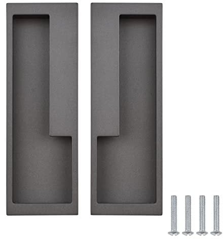 MOROBOR Zinc Alloy Flush Pull Handles, 2pcs Embedded Sliding Door Handle with Hidden Screws, Modern Simple Door Pull Handle for Sliding Barn Drawer Cupboard Wardrobe (Matte Grey)