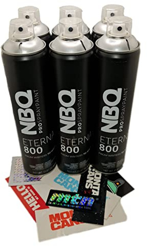 PROGAL COLORS NBQ ETERNAL SIX SILVER PACK - (6 x Silber 600 ml + Aufkleber) Silber matt mit hohem Trocknungsdruck, ideal für Handarbeiten und Dekorationen