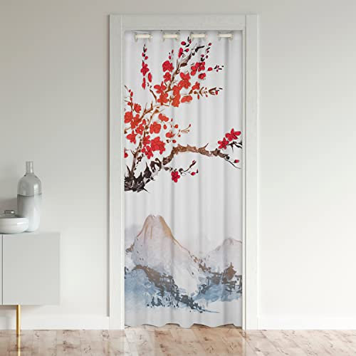 Cherry Blossoms Doorway Curtain For Girls Women Japanese Red Floral Decor Door Curtain 34W X 80L Adult Teens Japanese Style Ukiyoe Mount Fuji Pattern Curtain For Bedroom Doorway Living Room