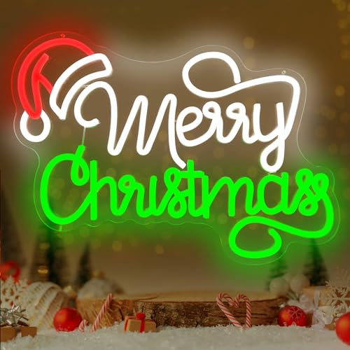 OvoNinn Merry Christmas Neon Sign Christmas LED Signs Dimmable Neon Light Signs Wall Decor Christmas Light Up Sign for Xmas Party Neon Wall Signs Decor Gifts