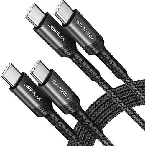 JSAUX Cable USB C a USB C 100W/5A (Paquete de 2, 1m+1m), Cable de Carga Rápida Compatible con iPhone 17 16 Pro Max Samsung Galaxy S25 S24 MacBook iPad Air Pro CarPlay - Negro