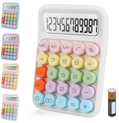 Bimormat Cute Electronic Calculator,12 Digit Large LCD Display and Big Round Buttons Candy-Colored Desktop Calculator for Office,School,Home,Business(DE-COR-White)