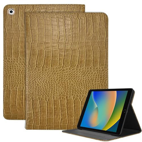 Deokke ipad hülle für 9/8/7 Generation 10,2 Zoll (2021/2020/2019), Schlaf/Wake Cover,Premium Leder Krokodil,Retro niedlich Design für Mädchen(N3-Light Brown)