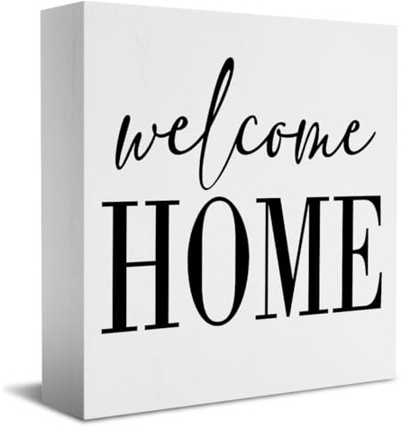 Willkommensschild Home Decor Schreibtisch Dekor Holzkiste Schild Rustikal Schwarz Holz Weiß Plaque Box Schild für Frauen Familie Freunde Bauernhaus Wohnzimmer Küche Schlafzimmer Regal Tischdekoration
