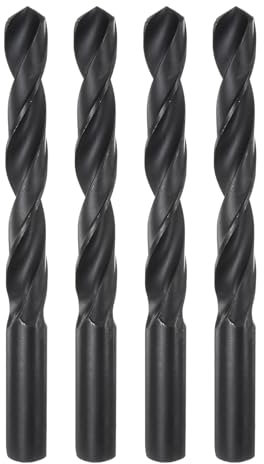 sourcing map 4pcs Jobber Drill Bits 16mm (5/8) Nitride Coated High Speed Steel (HSS) 4241 Twist Drill Bits for Stainless Steel Copper Aluminum Alloy Metal Wood Plastic, Black