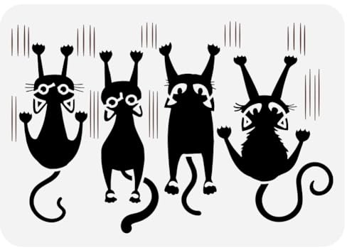 FINGERINSPIRE Fallende Katzen Schablone Zum Malen 21x29.7 cm Wiederverwendbare Cartoon Katzen Zeichnungsvorlage Kunststoff PET Süße Katzen Schablone Ausgehöhlte Kratzvorlage Tier Themen Schablone