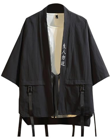 Beokeuioe Kimono Herren Kimono Bluse Japan Samurai Ninja Anime T-Shirt Kurz Nachtwäsche Tops Herren Japan Happi Haori Jacke Übergangsjacke Cardiqan Sommer
