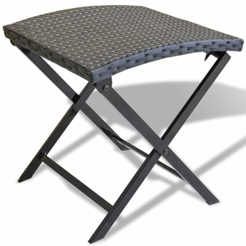 Rantry Faltbarer Hocker aus Polyrattan, schwarz, Möbel für Haus Innen Außen Wohnzimmer Schlafzimmer Möbel Dekoration Zimmer