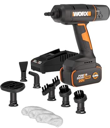 Worx 20V SteamStorm Cordless Handheld Steam Cleaner w/Accessories, Steamer for Cleaning 220°F 8-Second Preheat, Lightweight Portable Steamer for Home Car – Battery & Charger Included