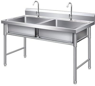 PFCDZDU Einzelne Schüssel Spülbecken, Stehen Edelstahl Waschbecken Inklusive Wasserhahn, Tragbar Waschbecken Für Draussen Wäschekammer Badezimmer Bauernhaus(Farbe:Silver-B,Größe:120x60x80CM)
