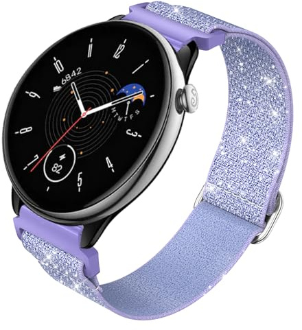 Nylon Armband für Amazfit GTR Mini, 20mm Weiches Stretch Uhrenarmband Nylon Glitzer Armband für Amazfit Active/Amazfit GTS 4/GTS 4 Mini/GTS 2 Mini/GTS 3/GTS 2/GTS 2e/Amazfit Bip/Bip 3/Bip3 Pro/Bip U