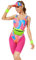AJGEGJE 80er Jahre Outfit Damen, 80er Jahre Workout Kostüm, 80er Jahre Accessoires mit Bauchtasche, Sonnenblenden Hut, Handgelenkbänder, Movie Skating Kostüm für Halloween Cosplay (XS)