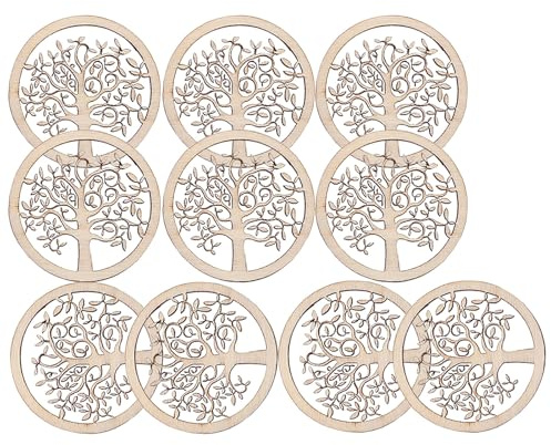 SEWOART 10 dischi di legno fai da te, 4,90 cm, rotondi, con motivo albero della vita