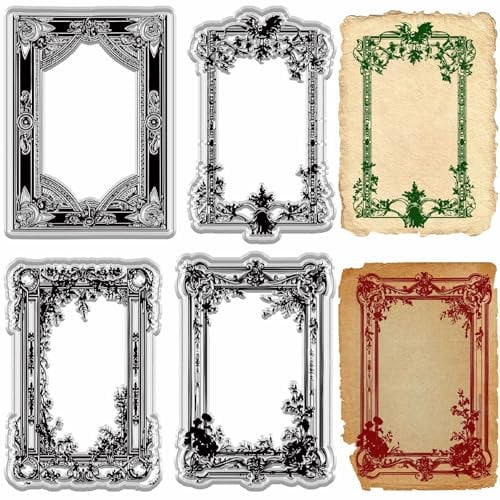 craspire Rahmen Klarstempel Etikett Transparent Klares Silikon Stempelsiegel Wiederverwendbar Transparent Vintage Retro Randstempelblätter Für DIY Handgefertigte Journaling Karten Scrapbooking