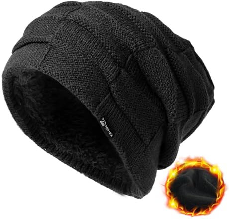 TOPEX XL/XXL Slouch Beanie Herren Mütze Damen Winter Warm Fleece Strickmuetze Schwarz XL XXL