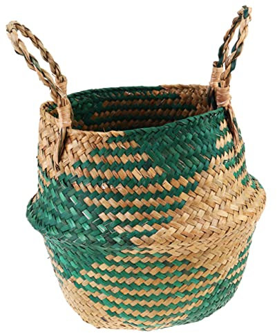 HONMEET Woven Storage Basket Mit Doppelgriff Faltbarer Seagrass Blumentopf Multifunktionale Aufbewahrungslösung Für Blumen Und Pflanzen Für Wohnzimmer Und Büro Grün s