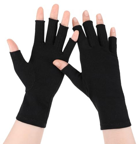 Yuanchu UV Schwarze Handschuhe Nägel, Fingerlose Handschuhe Dünn Anti UV Schutz 2 Größen Frauen Maniküre Kompressions für Fitness Autofahren Radfahren Angeln Onnenschutz Cosplay,M