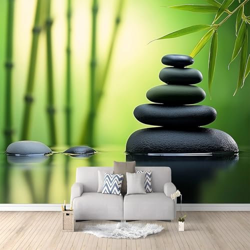 Papel tapiz 250 x 175 cm Decoración De Pared Sala Cuarto Oficina Salón Sencillo Spa Piedra zen tema Papel pintado no tejido Verde Fotomural panorámico limpiable - Mural de papel pintado