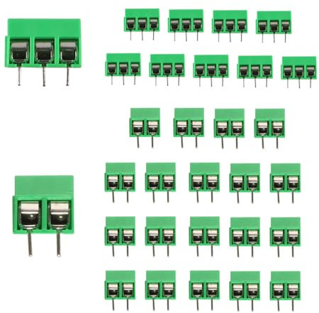FONGKNOX KF301 - Connettori a morsettiera, 20 pezzi, 2 poli, con 10 pezzi, 3 poli, montaggio PCB, connettori a vite a morsettiera verde, 30 pezzi per scheda a incastro, verde