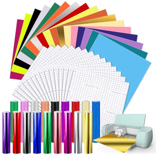 50 Stück Smart Vinyl Permanent für Cricut Explore 3/Maker 3, Vinyl Plotter Film Smart Metallic Vinyl Smart Glitzer Vinyl Plotterfolie Selbstklebend Transferfolie Plotter Set für DIY Tassen, Auto, Deko