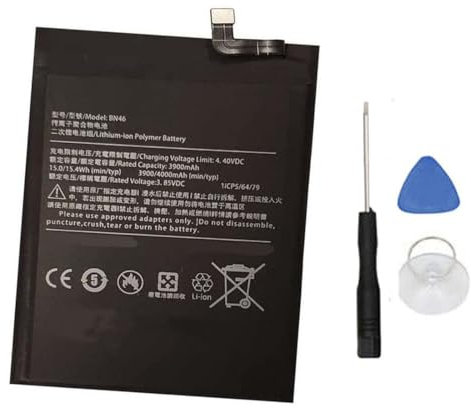 Ukkipower Internal BN46 Batterie de rechange pour Mi Note 8 Note 8T Redmi 7+ Tools (3,85 V, 3900 mAh)