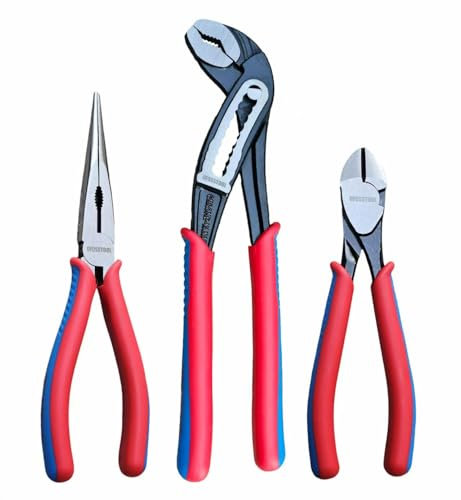 OFOSSTOOL 3PC Pliers Set, 7 diagonal pliers, 10 long Nose pliers, 10 Push lock pump pliers (DIY and home), his gift (7 Classic Tool set + 10 push lock pliers)