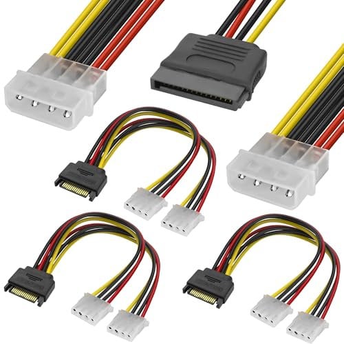 MEIRIYFA SATA 15Pin to Dual 4Pin Molex Power Y Splitter Cable, SATA 15 Pin Male to Dual 4 Pin IDE Molex Female 18AWG Hard Drive Extension Cable for 12V/5V IDE HDD DVD (20CM, 4PCS)