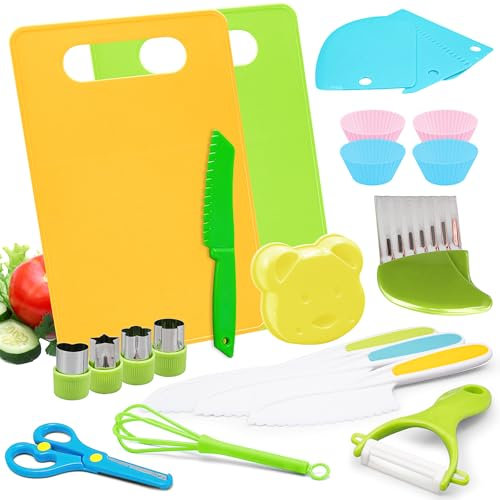22 Pcs Kids Knife Set - Safe Cooking Utensils for Toddlers & Children Ages 2-10, Mini Chef Knife Kit with Chopping Tools for Boys & Girls