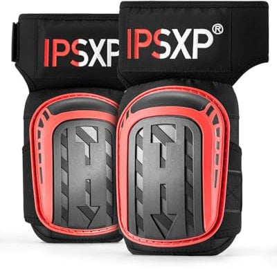IPSXP Ginocchiere Professionali per il Lavoro, Ginocchiera Piastrellista, Giardinaggio e Costruzione con Doppio Cuscino in Gel Spesso e Cinghie Antiscivolo Regolabili (Rosso)