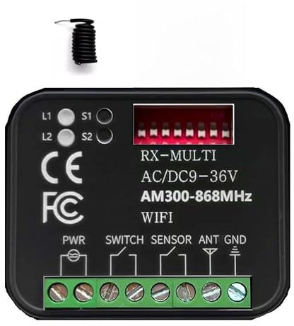 Ricevente WiFi Cancello Universale x Cancelli 9-36V Multifrequenza 300-868MHz Modulo Relè Porte da Garage Ricevitore RX Mutil per Telecomandi da Garage Serranda Luci Vocale Tuya Google Home Alexa
