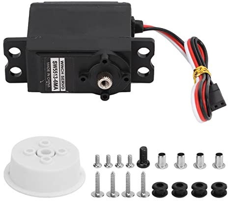 cardyven Metal Gear Sail Winch Servo for RC Boats, High Torque Alloy Servo Motor Gear Black Analog Servo for RC Ship Rope Machine Capstan Winding Wheel Mounting Kit (40.5x20.2mm)