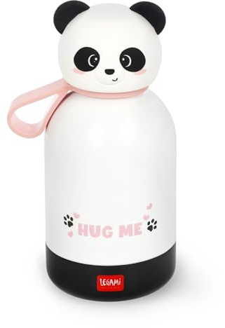 Legami - Hot&Cold BFF Kinder-Wasserflasche, Panda-Motiv, doppellagig aus 18/8 Edelstahl mit luftdichtem Verschluss, hält 12 h heiß und 24 h kalt, Fassungsvermögen 310 ml