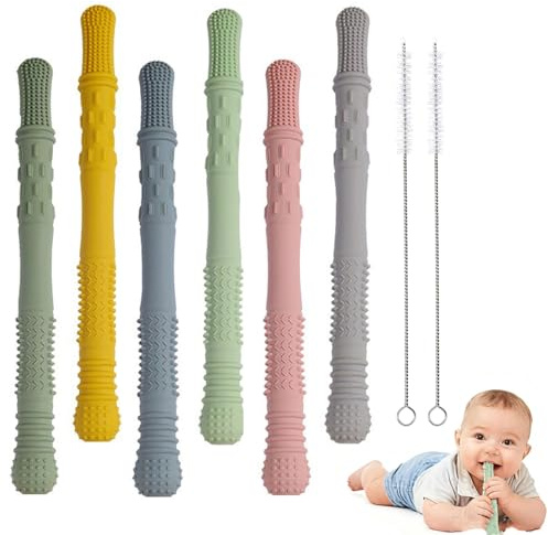 GIUSOBG mordedor Bebe 8 Piezas Mordedor Refrigerante Incluye un Cepillo de Limpieza Mordedor Frio Bebe Uniforme y Apto para Hervir, Apto para Niños Pequeños de 3, 6, 12 y 36 Meses