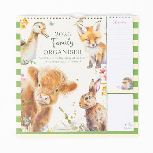 Familienplaner 2026, 5-Spalten-Kalender, Wand-Organizer, Einkaufsliste & Notizblock
