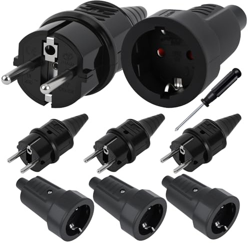 6 Paires de Prise Male et Prise Femelle 250v (16a), IP44 Fiche Male Prise Electrique , Prises pour Câble de 8-16mm, Prise Electrique pour Extérieur pour Câble de 8mm (Sans Câble)