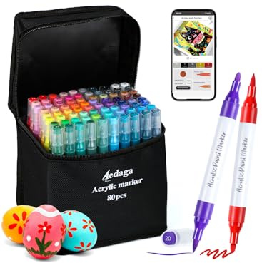 HornedDragon 80 Couleurs Feutres Acrylique, Acrylic Marker Double Pointe | App Gratuite | Pointe Pinceau & Fine | Séchage Rapide | Non toxique | Waterproof | Multi-surface | Feutres Coloriage Adulte