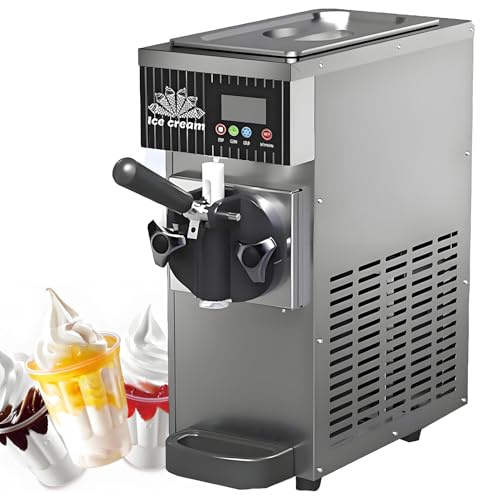 DNEPEI Gelatiera Soft Serve Commerciale e Domestica monogusto, 4-5 kg/h, Pannello Touch LCD, autopulente, Sistema- di Pre-Raffreddamento, Macchina per Dessert surgelati da banco Metallic-110V