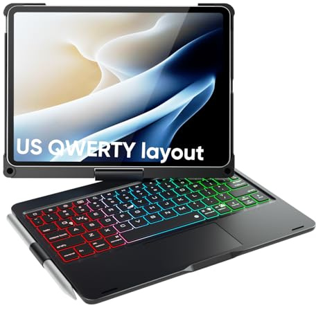 doqo iPad Air 11 & iPad Pro 11 Tastatur Hülle mit Trackpad,360° drehbar | Laptop-ähnliches Tippgefühl,Beleuchtung,kompatibel für iPad Air 11 M4/M3/M2,Air 5/4,Pro 11 (1.–4. Gen), mit Stifthalter