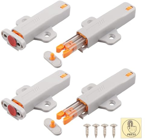 4Pack Push to Open Latch, Heavy Duty Push Open Door Catches, 30N Spring, Self Closing Release Touch Catches for Kitchens, Cupboards and Wardrobes