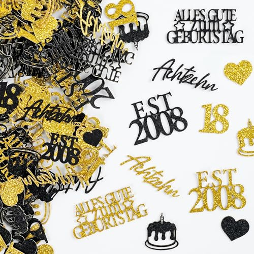 Tasoraor 150 Stück 18. Geburtstag Deko Jungen Mädchen - 18 Geburtstagsdeko Schwarz Gold Konfetti Glitzer Tischdeko, Streudeko zum 18 Jahre Kindergeburtstag Party Dekoration