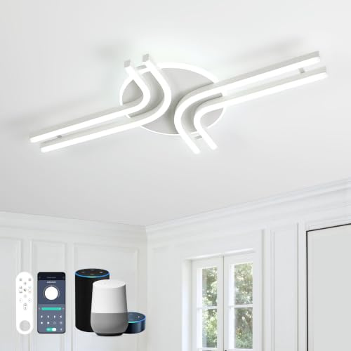 Dagea LED Dimmbar Deckenleuchte 32W 3200lm Modern Deckenlampe mit Fernbedienung, Kompatibel mit APP, Alexa, Google Home, Deckenleuchten Für Wohnzimmer Schlafzimmer Beleuchtung Leuchte, Weiß 79CM