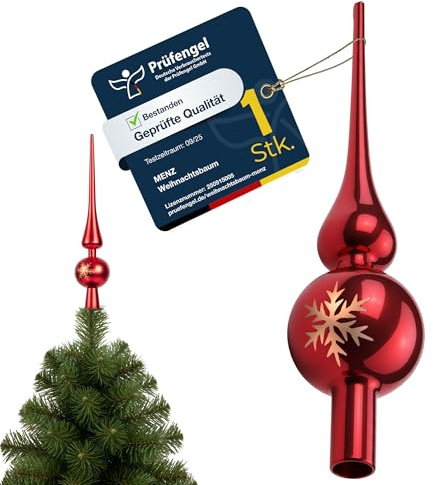 Menz Weihnachtsbaumspitze Rot hochglänzend – Dauerhafte Christbaumspitze aus Umweltschonendem PS – Passende Tannenbaumspitze für Familienfreundliche Weihnachtsdeko