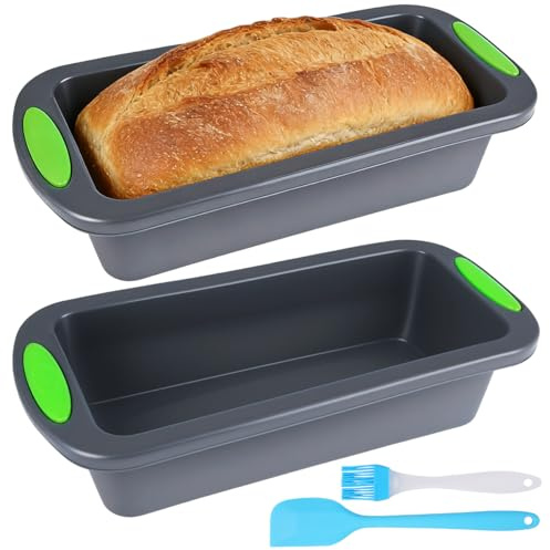 2 Pièces Moule à Cake Silicone Rectangulaires, 28x12x6.5cm, pour Des Toasts | Moules à Pain Rectangulaires en Silicone, Moule à Pain en Silicone et 1 Brosse + 1 Spatule, Antiadhésif, pour Cuisson du Pain