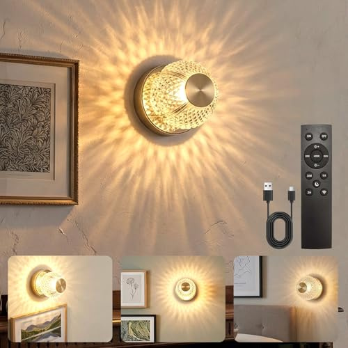 YITGOG Rechargeable Crystal Bedside Lamp, Gold Table Lamp with Remote Control, 3 Color Temperatures Dimmable Touch Lamps, 3600mAh Battery Operated LED Night Light with Timer, for Bedroom Living Room