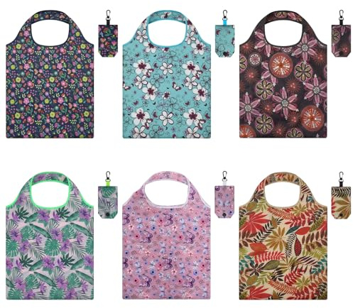 RoxNvm Einkaufsbeutel Faltbar, 6 Stück Faltbare Einkaufstasche, 38 X 60 cm Wiederverwendbare Einkaufstasche Faltbar aus Polyester, Tragbare Faltbare Tasche für Einkäufe Reisen Alltag Lebensmittel