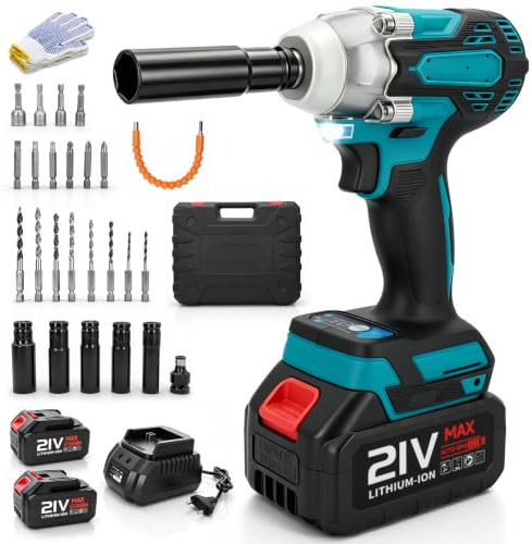 Avvitatore a Impulsi 1000Nm 3-in-1 1/2 con 2 Batterie 4Ah e Caricabatterie | Motore Brushless Silenzioso. Spegnimento Anti-perdita. LED per Aree Buie. 3 Funzioni: Trapano, Avvitatore, Chiave a Impulsi