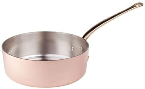 Ollas de cobre estañado Agnelli Cazuela baja, con asas de latón, 14 cm